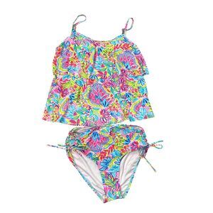 Stella Parker Tankini Swim Set Womens Small Multicolor Floral Tiered Layered 2Pc